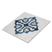 Carreau Marocain Quatrefoil Bleu et Marbre blanc (Côté)