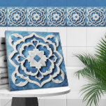 Carreau Marocain Quatrefoil Bleu et Marbre blanc<br><div class="desc">Marocain Quatrefoil Bleu et Marbre blanc</div>