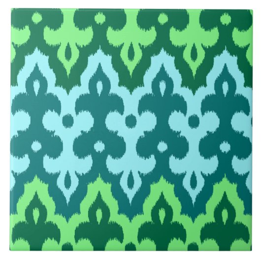 Carreau Marocaine Ikat Damask, Turquoise & Jade Green (Devant)