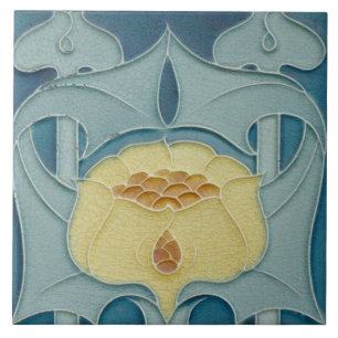 Carreau Maron Floral Français Art Nouveau Aqua Bleu