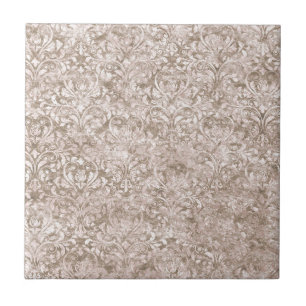 Carreau Marron Blanc Orné Tourbillon Floraison Antique Vin
