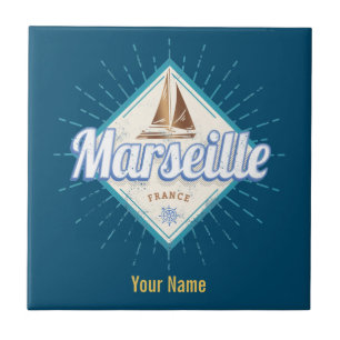 Carreau Marseille ville France bateau à voile rétro vintag