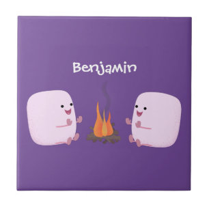 Carreau Marshmallows mignons roses par dessin animé sur le