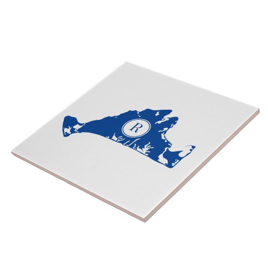 Carreau Martha's Vineyard Navy Carte Monogramme Initial (Côté)