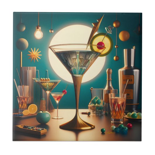 Carreau Martini futuriste à circuit imprimé atomique (Devant)
