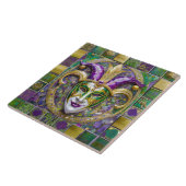 Carreau Masque de Jester Mardi Gras Violet Vert Or (Côté)