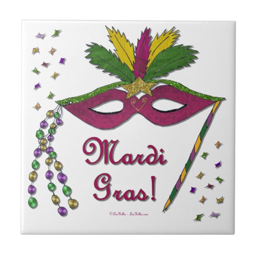 Carreau Masque de Mardi Gras Plumes Perles (Devant)