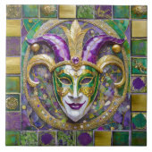 Carreau Masque Mardi Gras Jester Vert Or (Devant)