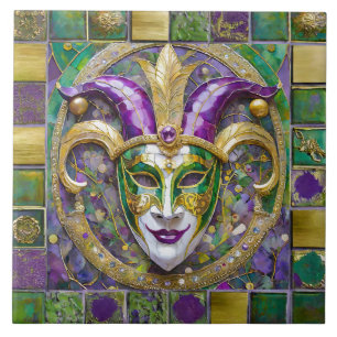 Carreau Masque Mardi Gras Jester Vert Or