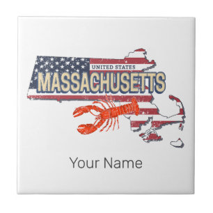 Carreau Massachusetts États-Unis Carte Retro Vintage USA
