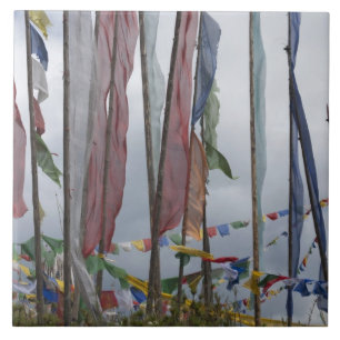Carreau Mâts de drapeaux de prière en montagne, col de Yot