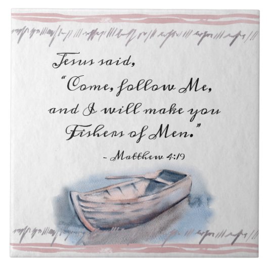 Carreau Matthieu 4:19 Jésus dit : "Viens me suivre" Bible (Devant)
