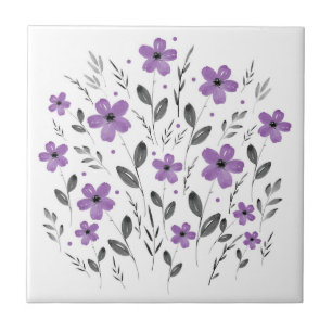 Carreau Mauve Grey Cinq Pétales Aquarelle Motif Floral