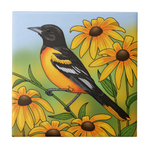 Carreau MD State Bird Oriole & Black eyed Susan Flower