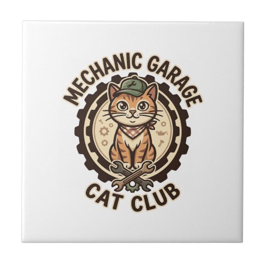 Carreau Mécanicien Garage Chat POD Vector Art - Mécanicien (Devant)