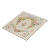 Carreau Médaille florale de l'époque victorienne et ruban (Côté)