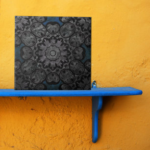 Carreau Médaille Vintage d'argent et de damas noir