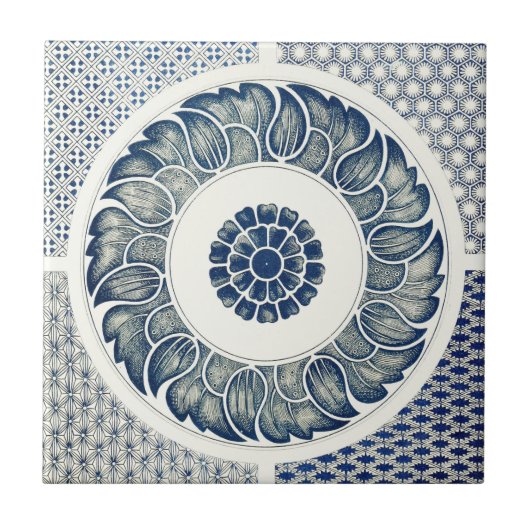 Carreau Médaillon Chinois : Chinoiserie Bleu Indigo (Devant)