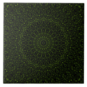 Carreau Médaillon de kaléidoscope noir et vert Mandala