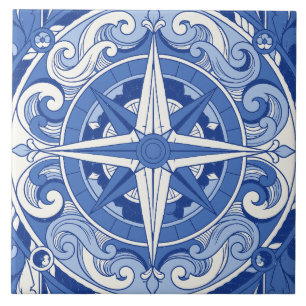 Carreau Médaillon de la rose des vents en azulejo portugai