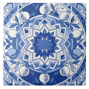 Carreau Médaillon Grenade en Azulejo Portugais Bleu