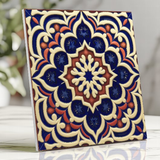 Carreau Médaillon Marocain Cobalt Blue Terracotta