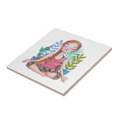 Carreau Méditer la fille avec les Plantes (Côté)