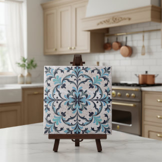 Carreau Mediterranean Blue Teal Antique Damask Flourish