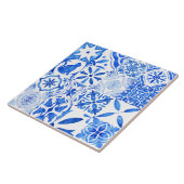 Carreau Mediterranean Blue White Tile Pattern Watercolor (Côté)