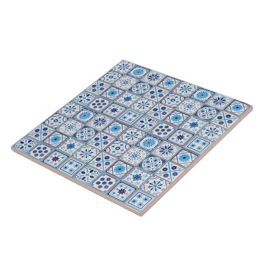 Carreau Mediterranean Blue White Tile Pattern Watercolor (Côté)