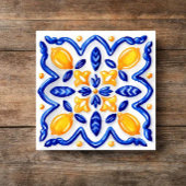 Carreau Mediterranean Lemon Blossom Ceramic Hand Painted