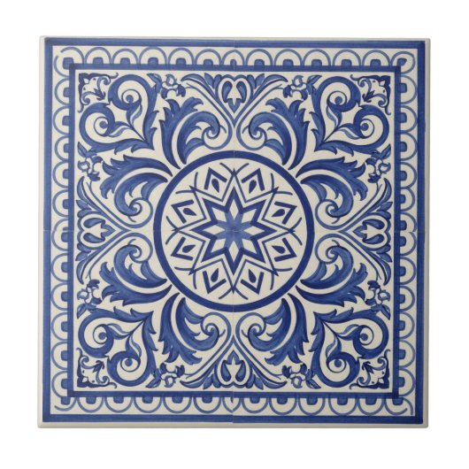 Carreau Mediterranean Pattern Pat#11 Blue Ivory ID1195 (Devant)