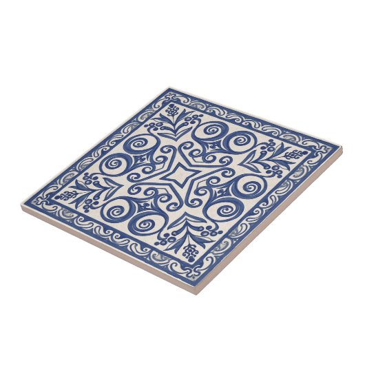 Carreau Mediterranean Pattern Pat#5 Blue Ivory ID1195 (Côté)