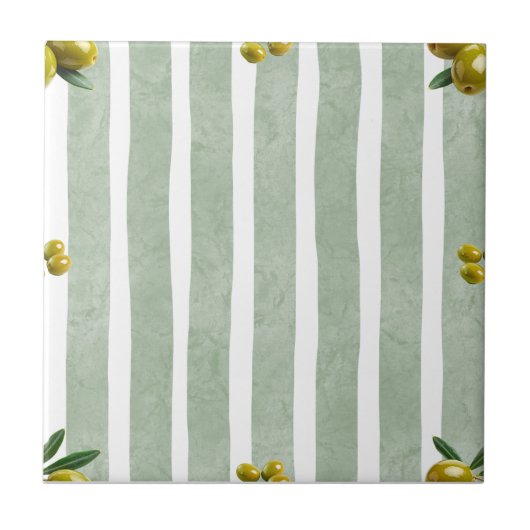Carreau Mediterranean Sage Green Stripe Pattern Olive (Devant)