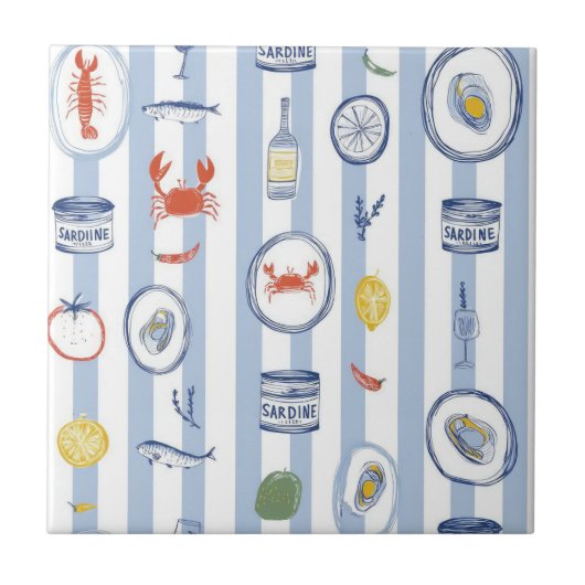 Carreau Mediterranean Seafood Sardine Blue Stripe Pattern (Devant)