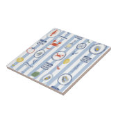 Carreau Mediterranean Seafood Sardine Blue Stripe Pattern (Côté)