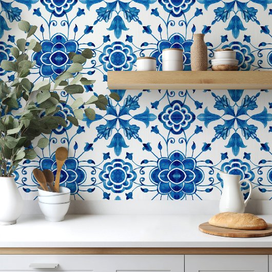 Carreau Mediterranean style Azur flower blue pattern