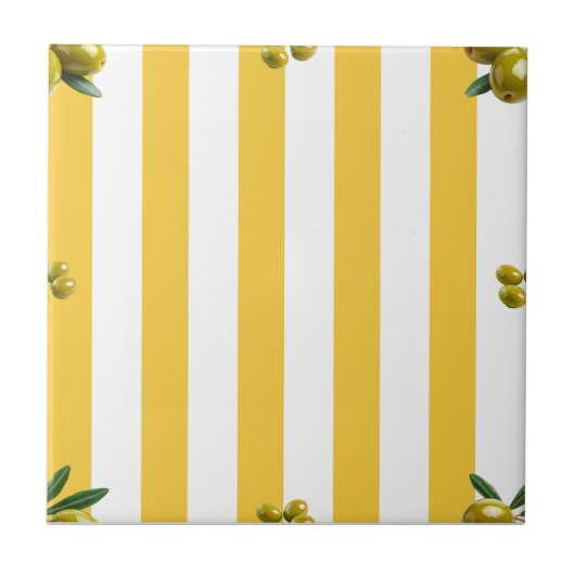 Carreau Mediterranean Yellow Stripe Pattern Olives (Devant)