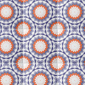 Carreau Méditerranée Azulejo Bleu Blanc et Mosaïque orange