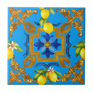 Carreau Méditerranée, majolica, tuiles, citrons, agrumes