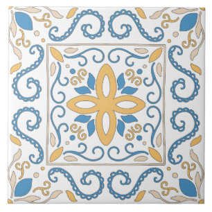 Carreau Méditerranéen Orange Bleu Rose Géométrique Andalou