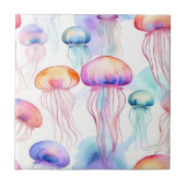 Carreau Méduse colorée abstraite d'aquarelle (Devant)