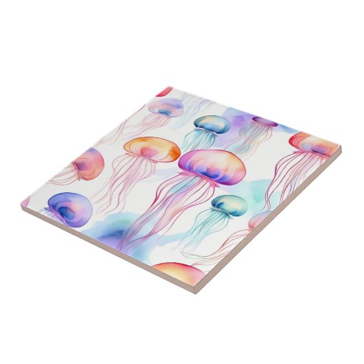 Carreau Méduse colorée abstraite d'aquarelle (Côté)