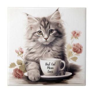 Carreau Meilleur Chat Maman Jamais Cute Kitten
