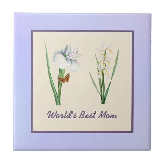 Carreau Meilleure maman irlandaise et papillon sur violet (Devant)