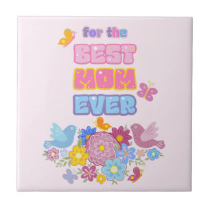 Carreau Meilleure Maman Jamais Groovy Floral Pastel Fête d