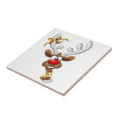 Carreau Mème de Noël drôle de renne qui regarde par-dessus (Côté)