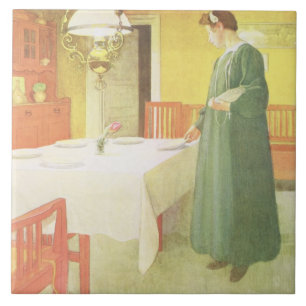 Carreau Ménage d'école, scène de salle à manger, pub. 