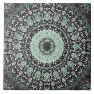 Carreau Menthe vert et charbon Motif Mandala