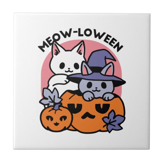Carreau Meow-Loween - Cute Halloween Conception Chat (Devant)
